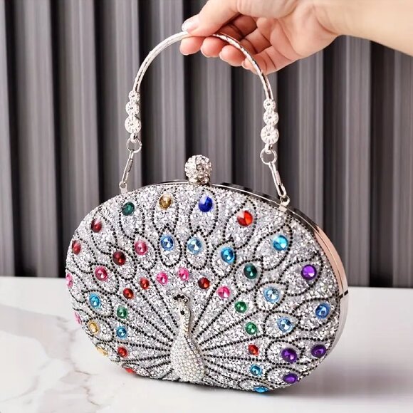 Elegant Peacock Embellished Evening Bags For Women, Vintage Style Party Handbag - Picture 1 of 7